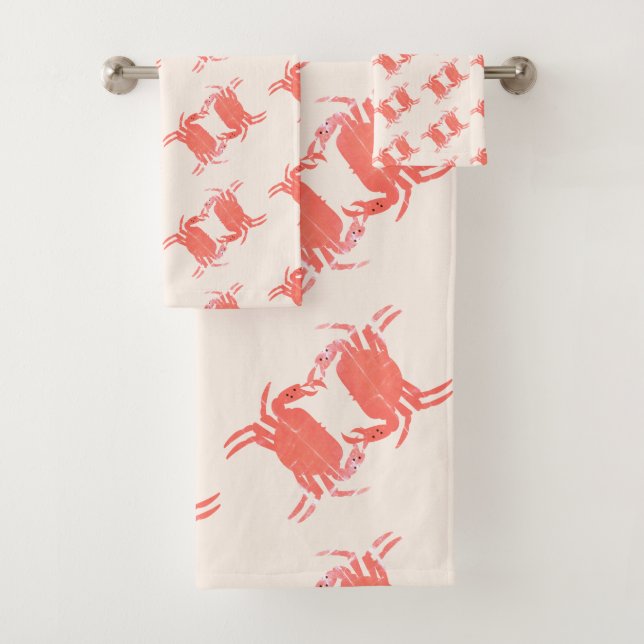 Crab Pattern  Earthy Tone  Bath Towel Set (Insitu)