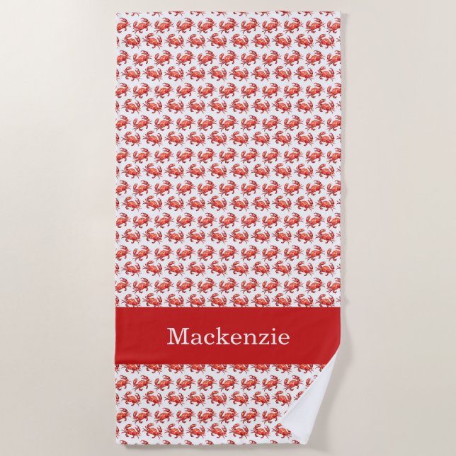 Crab Pattern Summer Beach Custom Name Towel (Front)