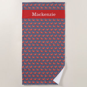 Crab Pattern Summer Beach Personalised Navy Towel