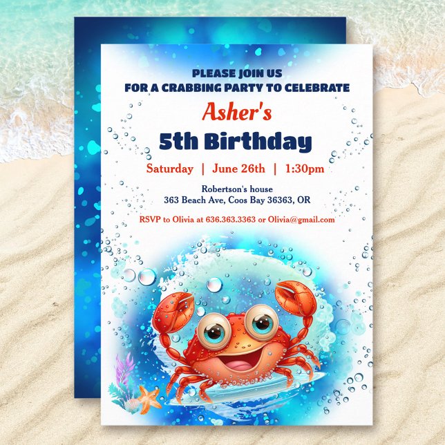 Crab Pool 1st Birthday Party Boy Custom Age  Invitation (Crab Pool 1st Birthday Party Boy Custom Age Invitation)