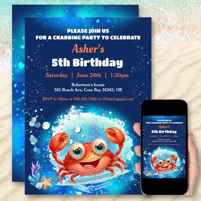 Crab Pool Birthday Party Boy Custom Age  Invitation (Crab Pool Birthday Party Boy Custom Age Invitation)