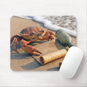 Crab Reading a Message on a Beach Mouse Mat