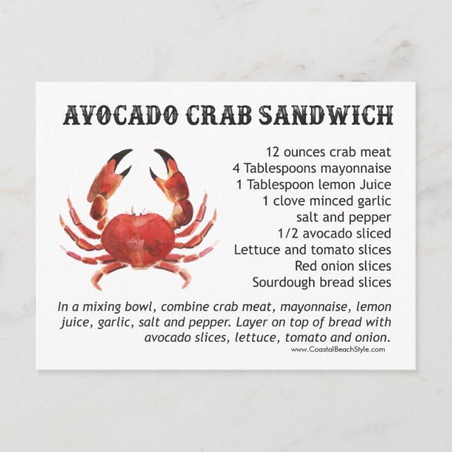 Crab Recipes Postcard (Front)