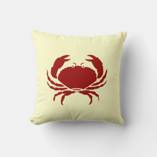 CRAB red on off white pillow