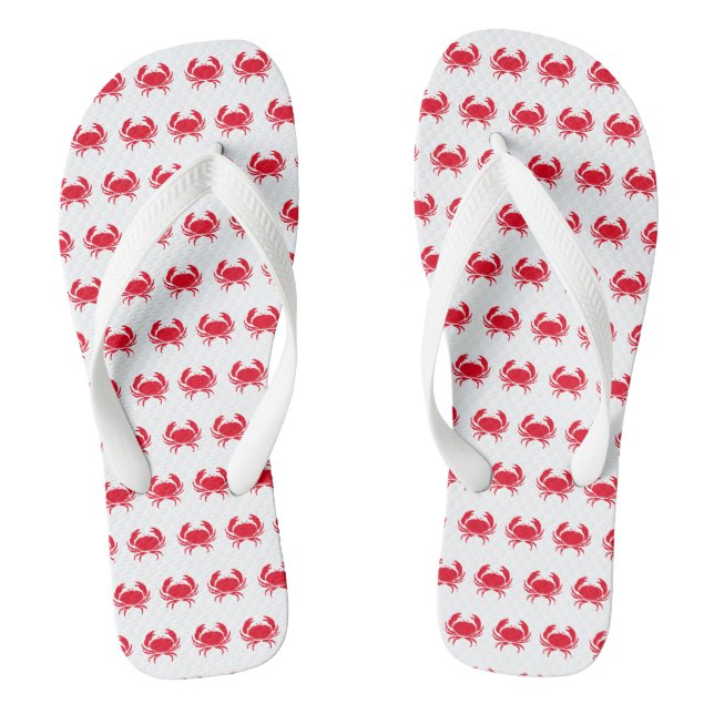 Crab red white sea animals pattern flip flops (Footbed)