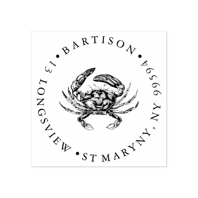 Crab ROUND RETURN ADDRESS Rubber Stamp (Imprint)