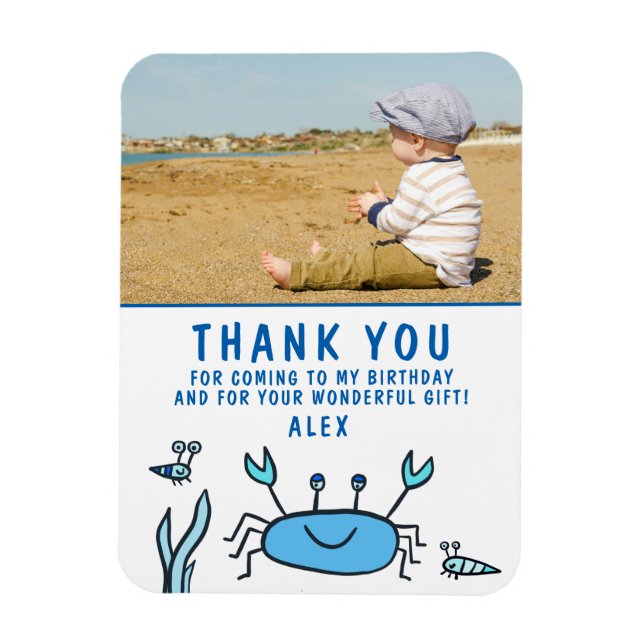 Crab Sea Animals Boy Photo Thank you Birthday Magnet (Vertical)