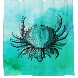 Crab (Sea Creature) (Underwater Animal) Vintage Shower Curtain