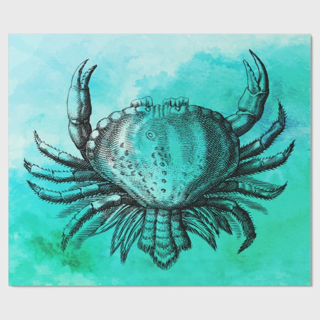 Crab (Sea Life) (Underwater) Vintage Illustration Wrapping Paper (Flat)