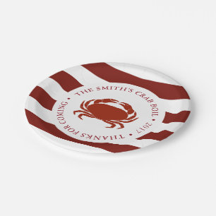 Crab   Seafood Boil Customised Red Striped Paper Plate