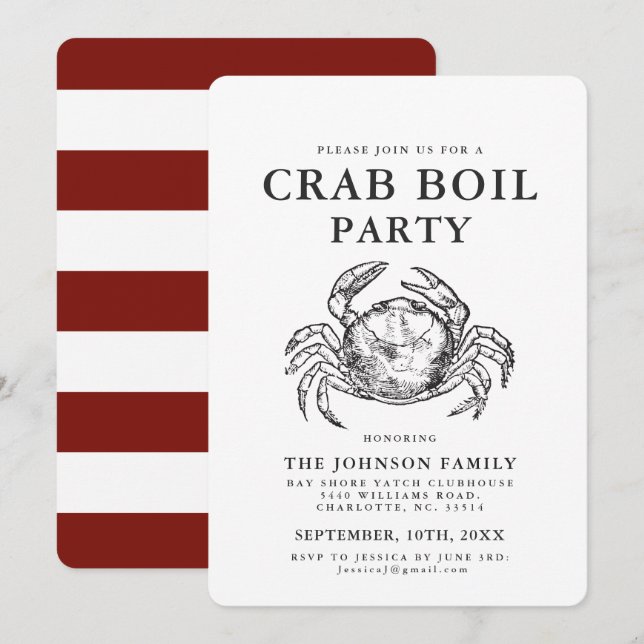 Crab | Seafood Boil Vintage Style Crab Invitations (Front/Back)