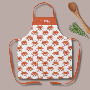 Crab Seaside Pattern Personalised Name Apron
