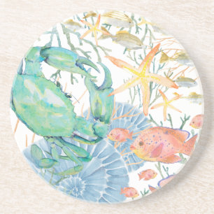 Crab Starfish Coral Seashells Fish Coaster