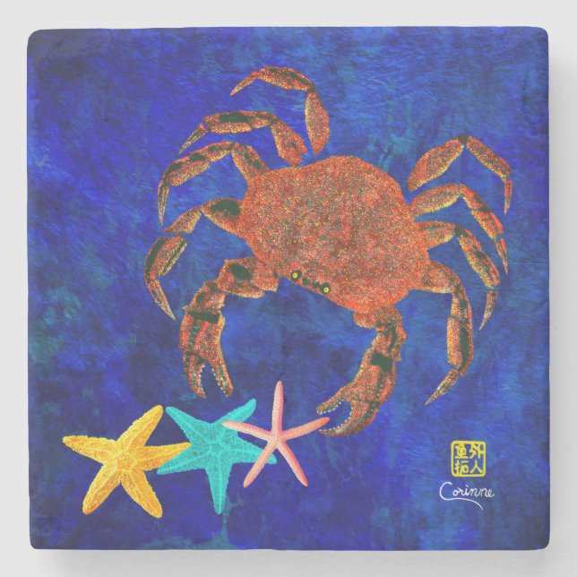 Crab & Starfish R - Marble Coaster (Front)