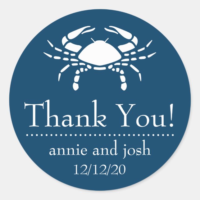 Crab Thank You Labels (Navy Blue) (Front)
