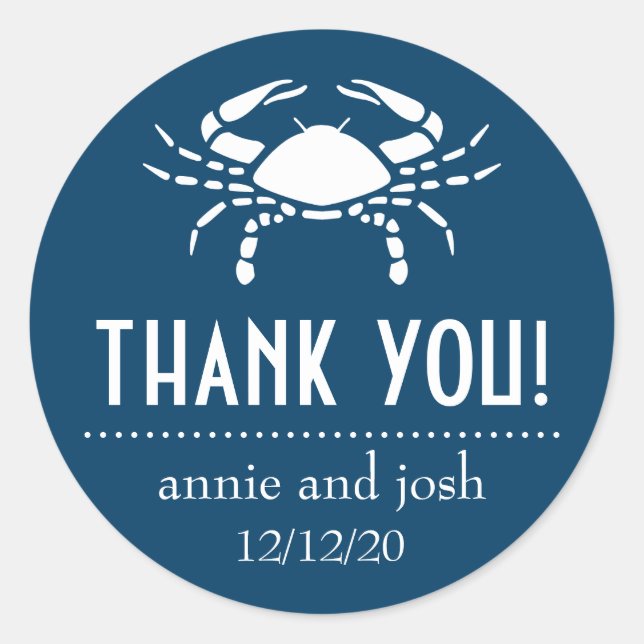Crab Thank You Labels (Navy Blue) (Front)