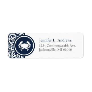 Crab Theme Navy Blue White Damask Beach Weddings