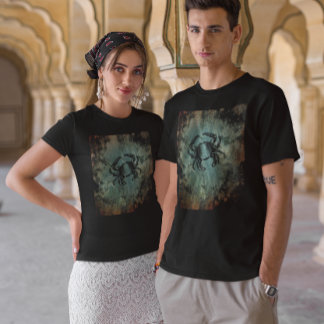 Crab Vintage Art Rusted Teal Stone T-Shirt