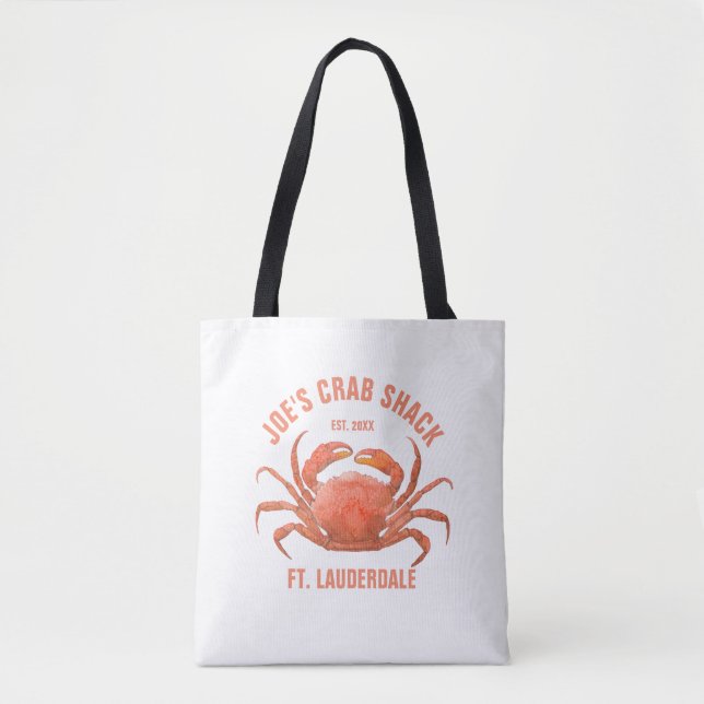 Crab Watercolors Illustration Custom Text Tote Bag (Front)