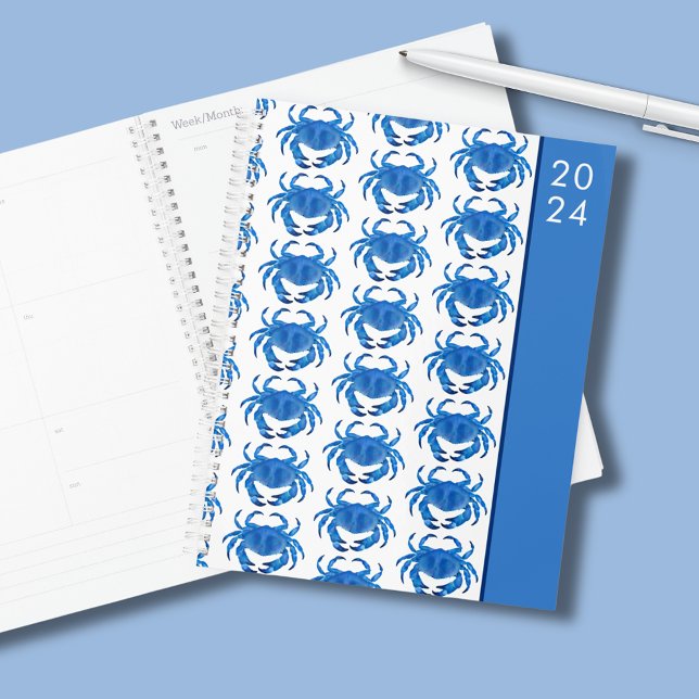 Crab watercolour 2024 planner (Coastal crab crustacean planner perfect for family organization, home office or school and college.)