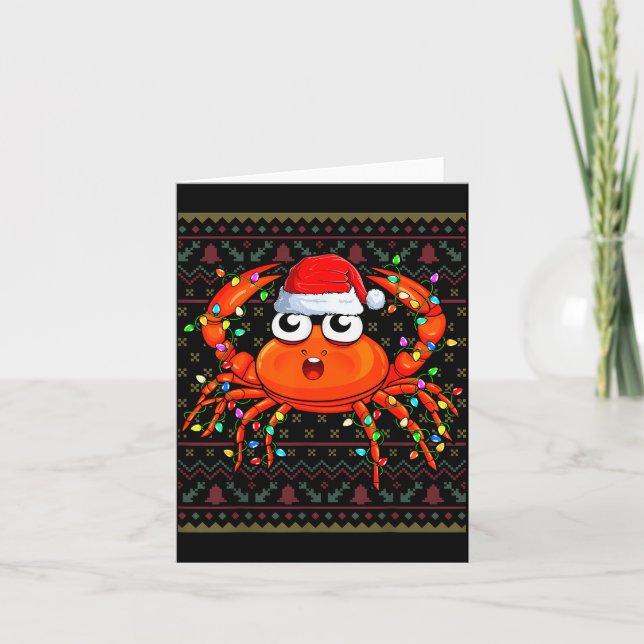 Crab Wearing Xmas Lights Santa Hat Crab Christmas  Card (Front)
