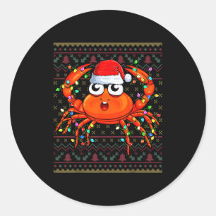 Crab Wearing Xmas Lights Santa Hat Crab Christmas  Classic Round Sticker