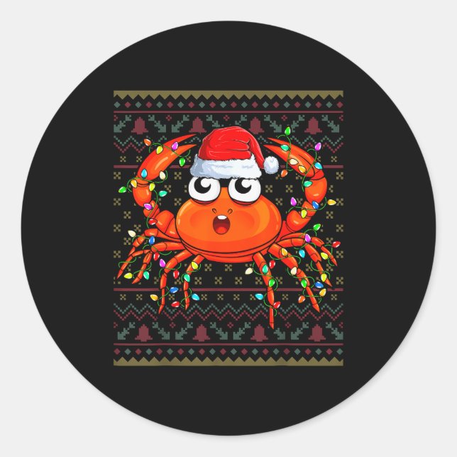 Crab Wearing Xmas Lights Santa Hat Crab Christmas  Classic Round Sticker (Front)