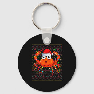 Crab Wearing Xmas Lights Santa Hat Crab Christmas Key Ring