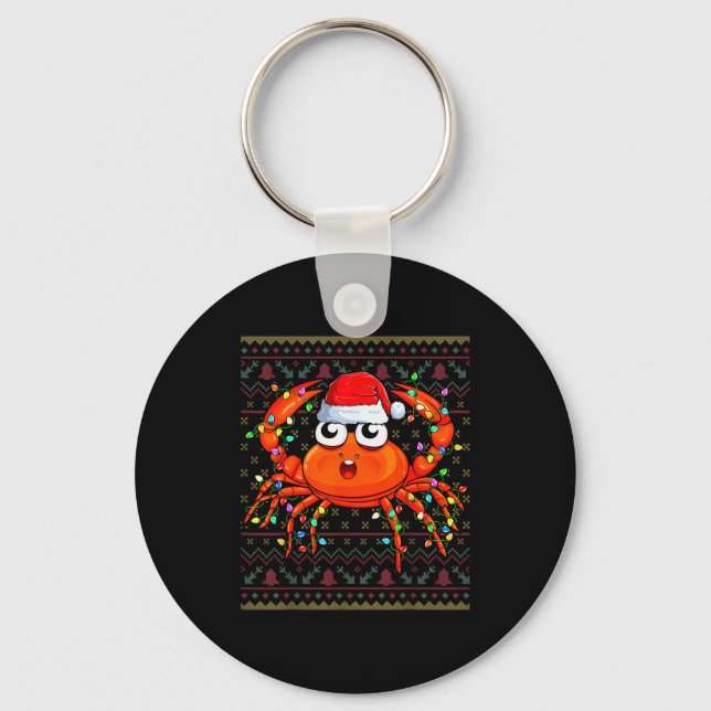 Crab Wearing Xmas Lights Santa Hat Crab Christmas  Key Ring (Front)