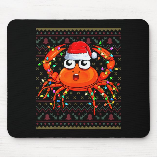 Crab Wearing Xmas Lights Santa Hat Crab Christmas  Mouse Mat (Front)