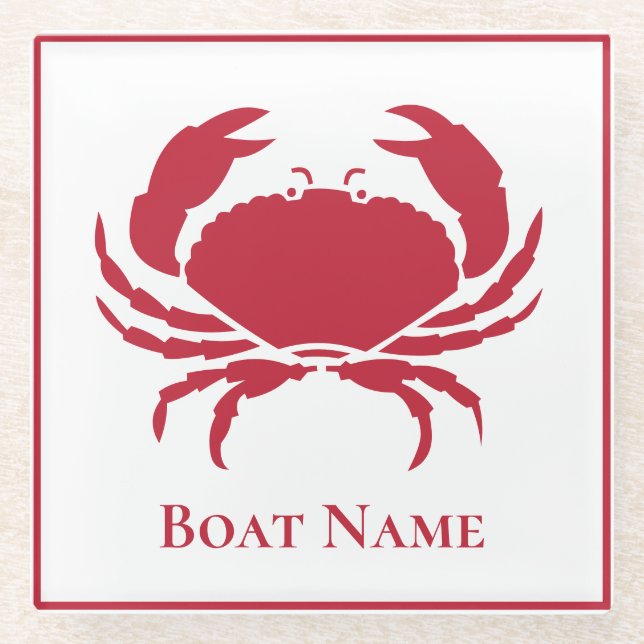 CRAB WHITE on BLACK Stylish Modern Stripes Back  Glass Coaster (Front)