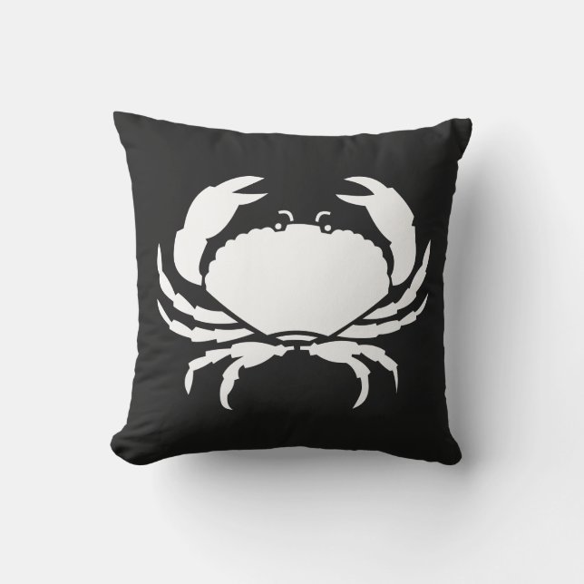 CRAB WHITE on BLACK Stylish Modern Stripes Back Th Cushion (Front)