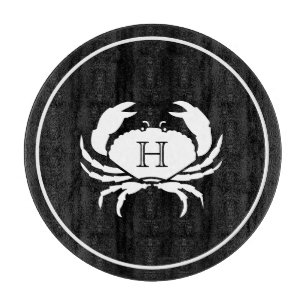 CRAB WHITE on BLACK Stylish Modern Stripes Cutting Board