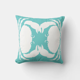 CRAB WHITE on teal blue pillow