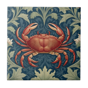 Crab William Morris style Nautical Sea Ocean Life Tile