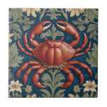 Crab William Morris style Sea Ocean Marine Animal Tile<br><div class="desc">"classy classic art nouveau",  "green underwater orange crab",  "hawaiian ocean marine animals",  "william morris ceramic tile",  "blue aquatic water life",  "seaside dark navy red",  "vintage leafy seaweed life",  "nautical wildlife wild animal",  "hawaii floral flower botanical",  "traditional beach coast antique"</div>