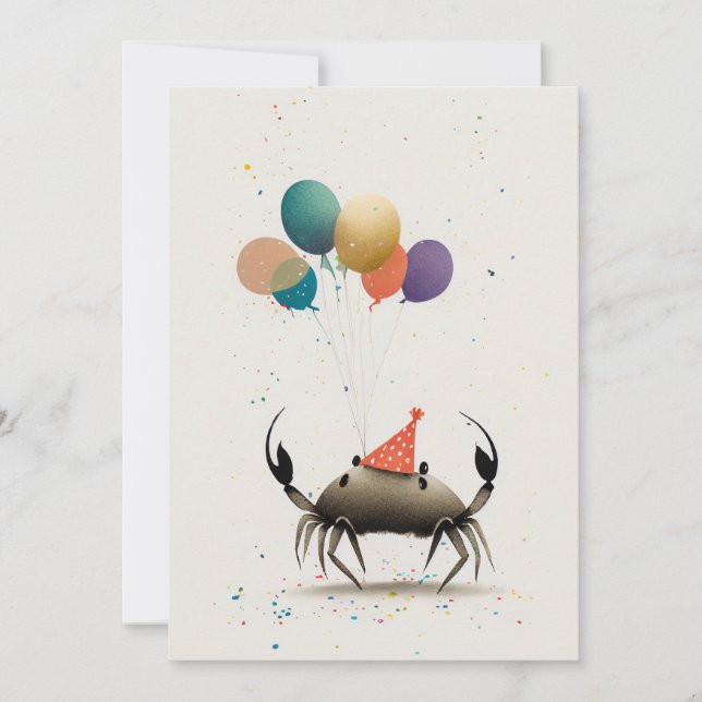 Crab with Colourful Balloons Flat Greeting Card (Front)