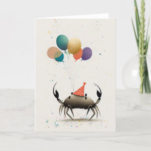 Crab with Colourful Balloons Folded Greeting Card