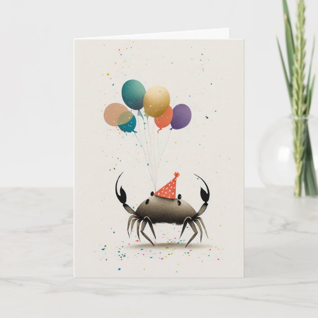 Crab with Colourful Balloons Greeting Card (Front)