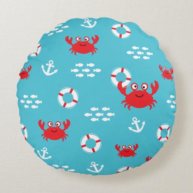 Crab with Lifebuoy Round Cushion (Front)