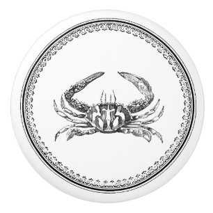 Crab within circular decorative frame ceramic knob