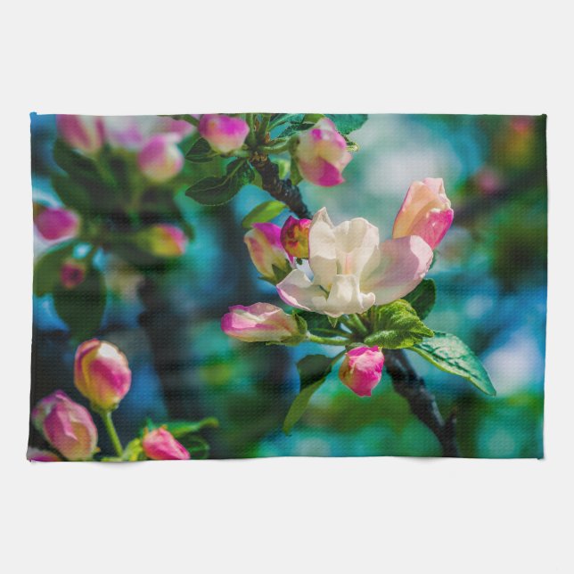 Crabapple flower and buds tea towel (Horizontal)