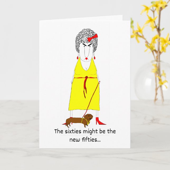 Crabby Baby Boomer with Yellow Dress and Dog Card (Yellow Flower)