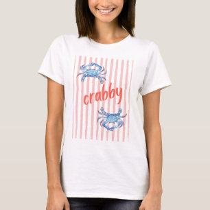 CRABBY Blue Watercolor Crabs Pink Paint Stripes T-Shirt