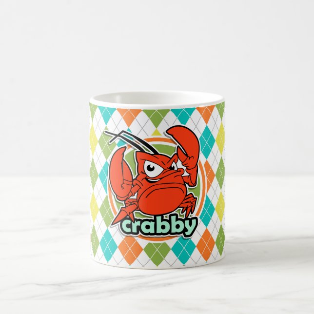 Crabby; Colourful Argyle Pattern Coffee Mug (Center)