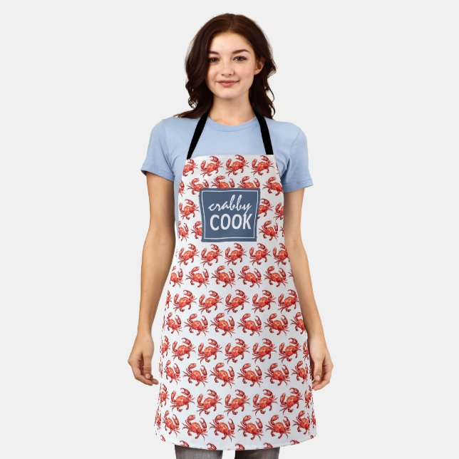 Crabby Cook Funny Crab Pattern Apron (Worn)