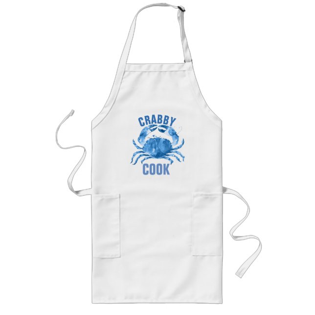 Crabby Cook Watercolors Blue Crab Illustration Long Apron (Front)