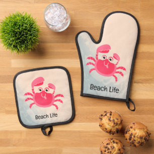 Crabby Crab Design Oven Mitt & Pot Holder Set