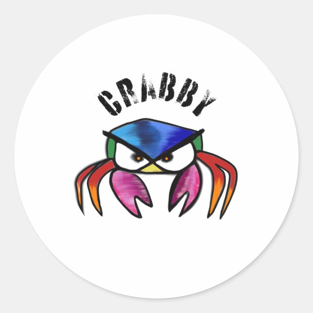 Crabby Crab Funny mad Classic Round Sticker (Front)