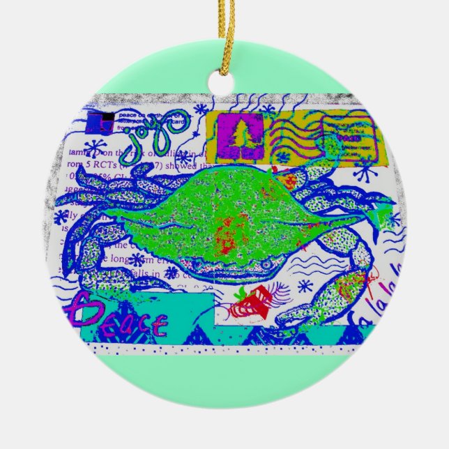 Crabby Holiday Collage Ceramic Tree Decoration (Front)